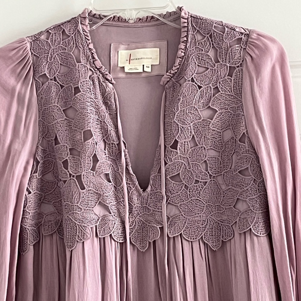 Anthropologie Embroidered Lace Tunic Dress Lilac Bohemian Size XXS Cottagecore - Picture 5 of 16